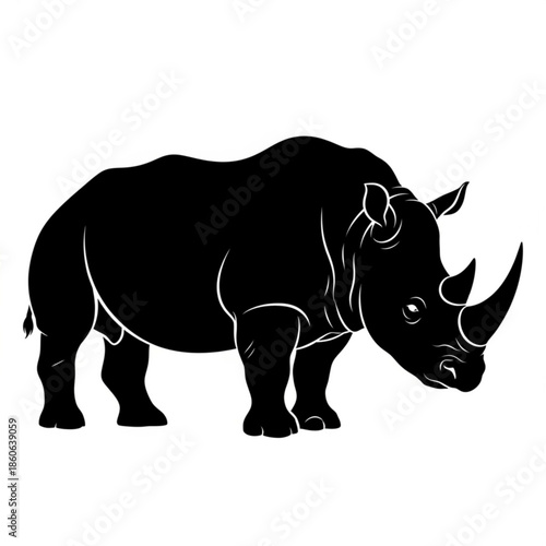 Black silhouette of a rhinoceros with white outline