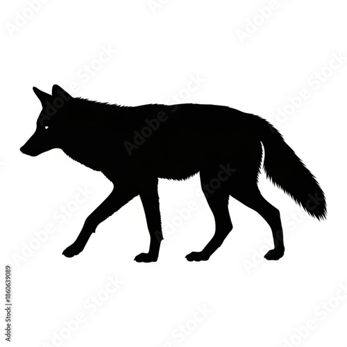Black silhouette of a wolf walking in profile view
