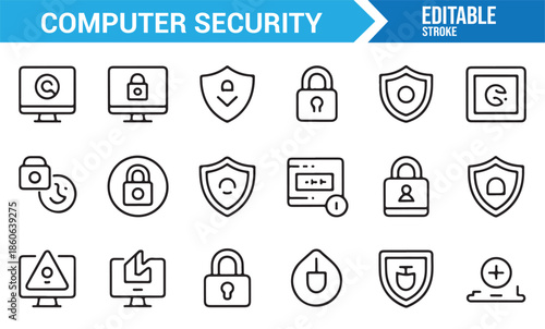 Cyber safety and digital protection icons set