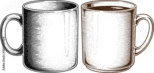 Vintage Coffee Mug Outline And Engraved Illustration antique