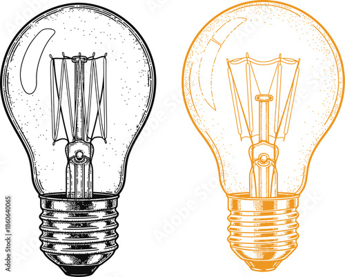 Vintage Light Bulb Outline And Engraved Illustration antique filament