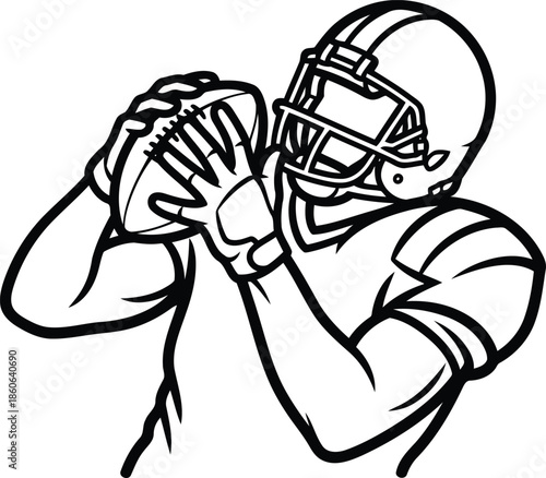 Dynamic illustration of an American football player making an impressive catch during a competitive game, showcasing athletic skill, focus, and determination in the sport
