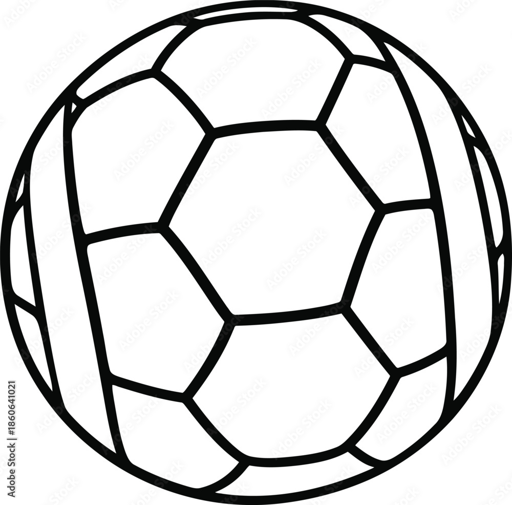 Obraz premium A monochromatic and stylized outline illustration of a classic soccer ball, ideal for sports branding, digital graphics, and athletic event promotions, conveying energy and playfulness