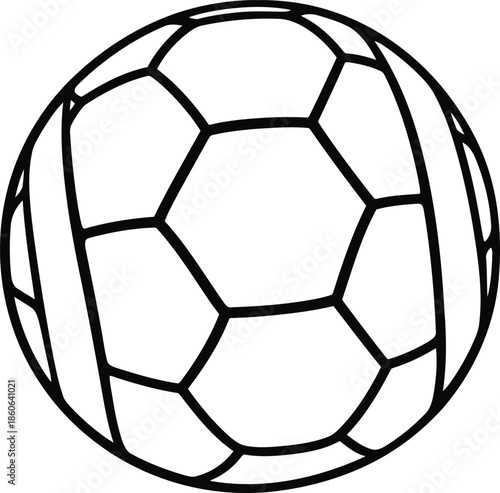 A monochromatic and stylized outline illustration of a classic soccer ball, ideal for sports branding, digital graphics, and athletic event promotions, conveying energy and playfulness