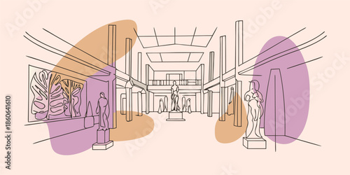 Modern Art Museum Atrium with Abstract Installations