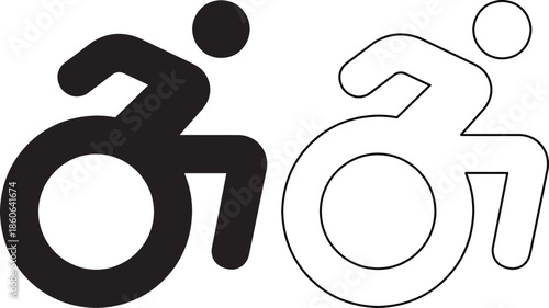 Wheelchair user accessibility icon set in solid and outline black and white vector style
