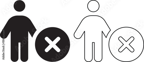 Human error and rejection icon set with cross mark in solid and outline vector style