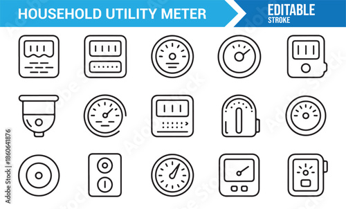 Household energy usage and monitoring vector icons
