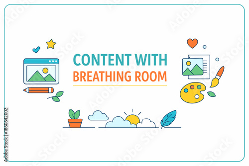 Creative design concept with art tools and illustrations for relaxed content space