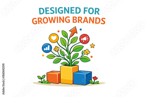 Colorful growth and marketing concept with blocks and arrow