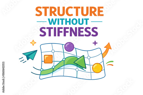 Dynamic diagram with arrows and shapes illustrating flexibility and structure