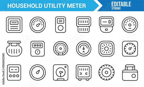 Electricity gas and water meter line style icon pack