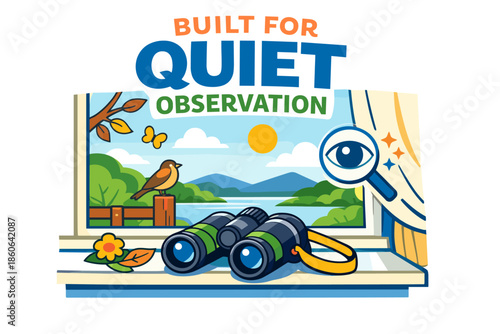 Birdwatching scenery with binoculars on window sill for nature observation