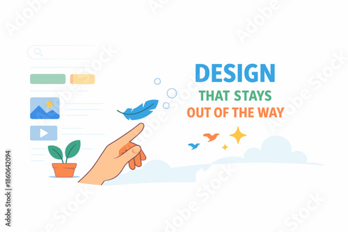Creative minimalist web design concept with hand and bird illustration