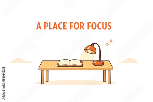 Minimalist study desk with open book and lamp for enhanced focus