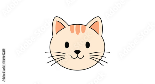 Cute ginger cat face illustration with small ears and whiskers isolated on a plain white background for animal lovers and kids.