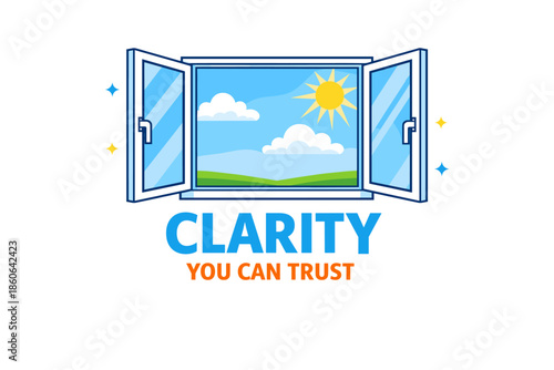 Open window with clear blue sky and sun imagery for trust and clarity