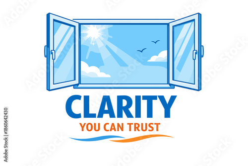Open window with sunlight and birds - clarity you can trust logo design