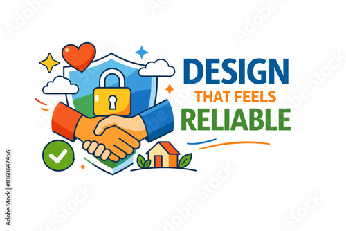 Trustworthy design concept with handshake, shield, and security lock icon