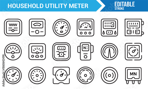 Home electricity water and gas meter line icons collection