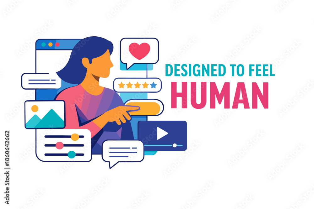 Fototapeta premium Designed to feel human: illustrated female interface concept with social media elements