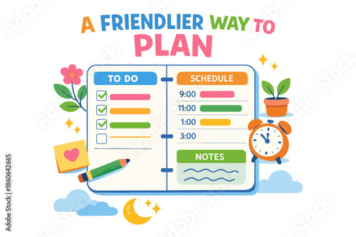 Friendly planning guide with schedule and to-do list