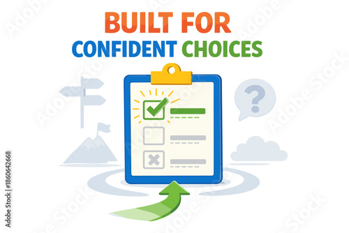 Guide to making confident choices illustrated with checklist and arrow