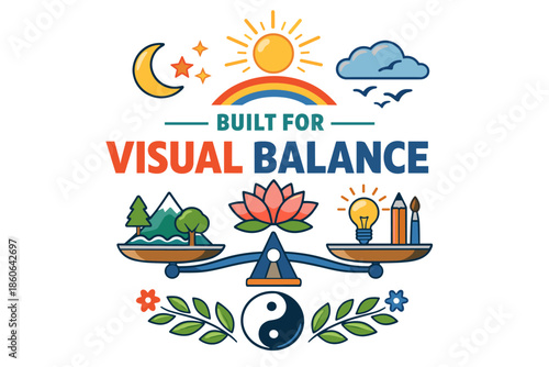 Visual balance: harmony of nature and creativity with yin yang and celestial elements