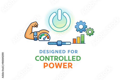 Controlled power design with gauge, arm, gears, and graph elements