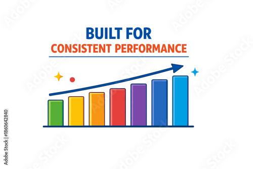 Colorful bar graph with upward arrow and 'consistent performance' text
