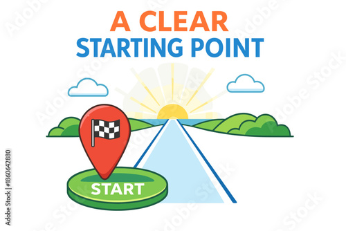 A clear starting point: road and sunrise illustration with start marker