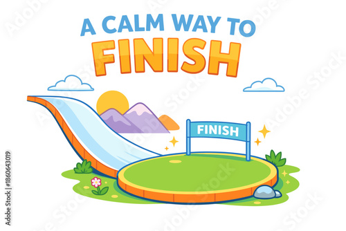 Calm race track with finish line and sunset scenery