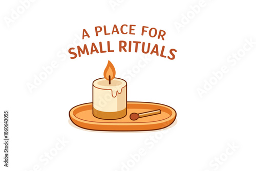 Cozy candle and matchstick on tray - a place for small rituals
