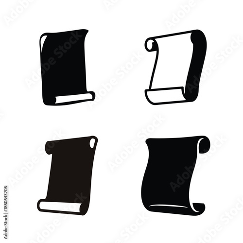 A collection of antique scroll icons depicting ancient documents and rolled parchments