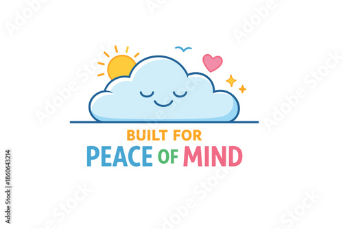 Peaceful cloud with sun, heart, and stars illustration