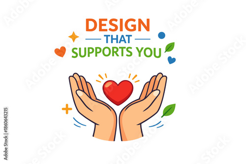 Illustration of embracing hands with heart and positive symbols supporting you