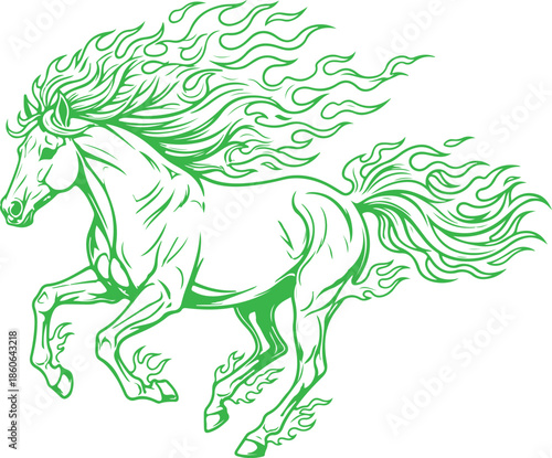 Green horse in motion vector Illustration