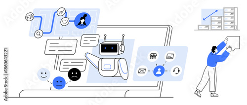 AI chatbot concept. AI chatbot supports workflow automation, enhancing communication and efficiency. AI chatbot streamlines operations, customer service, and task management. Great for tech, SaaS