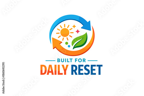 Colorful daily reset logo with sun, leaves, and arrows symbolizing renewal