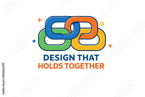 Colorful interlinked chains with slogan on white background