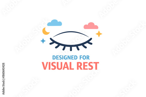 Eye design with clouds and moon promoting visual rest