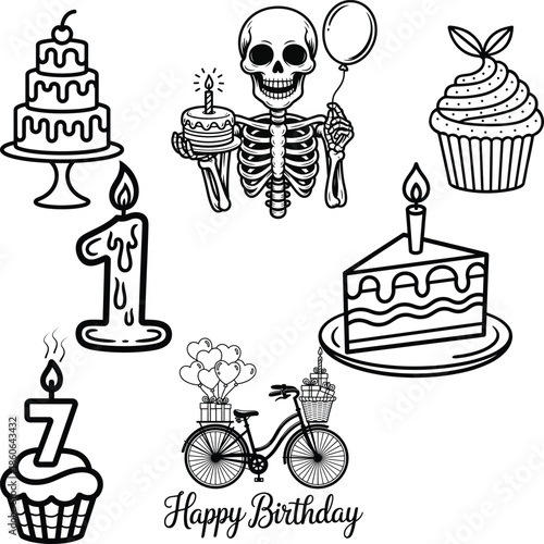 Simple Cakes Doodles eps bundle| vector graphic design cut print dye sub laser engrave files commercial use
