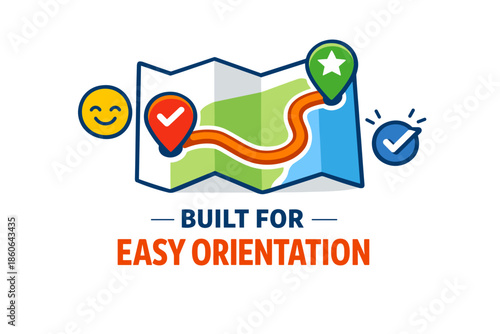 Map with location markers and easy orientation text