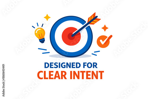 Clear intent design: target, arrow, and creative icons with slogan