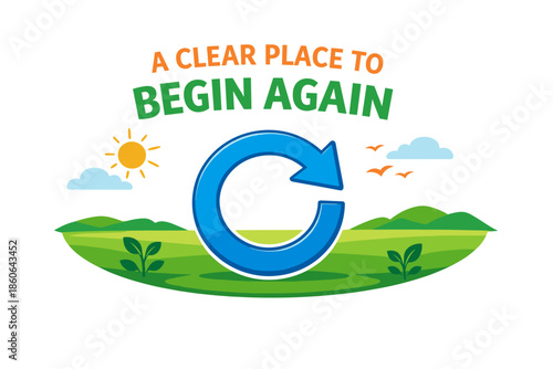 A clear place to begin again logo design with arrow symbol and nature elements