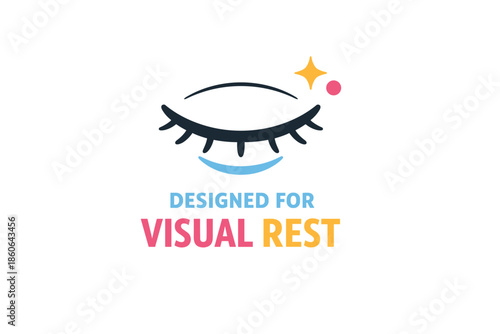 Eye design with visual rest text and decorative elements