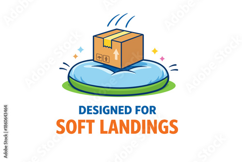 Cartoon package on cushion illustrating gentle delivery concept