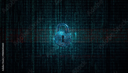 Digital Lock on Binary Code Background Highlights Data Security in Modern Tec...