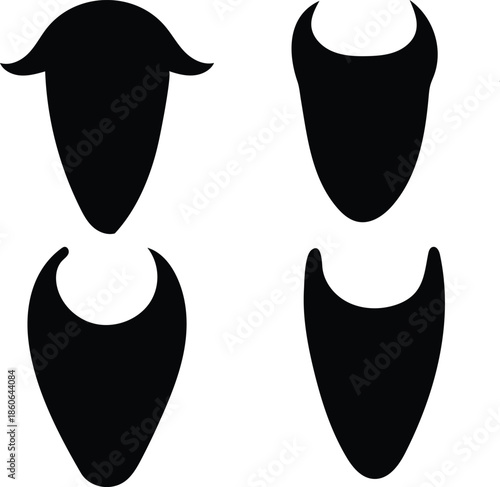 Black Silhouettes of Different Beard Styles on White Background