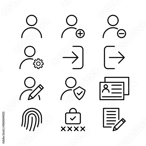 User and account outline icon set for web and app interface